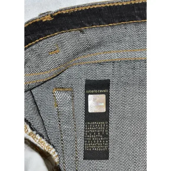 B0 Auth JUST CAVALLI ROBERTO CAVALLI Washed Black Straight Leg Jeans Sz W40 L35 - Picture 7 of 7